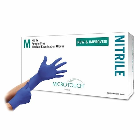Micro-Touch Nitrile Micro-Touch, Disposable Gloves, 0.07 / 2.8 mils Palm, Nitrile, Powder-Free, M, 200 PK, Blue 6034302